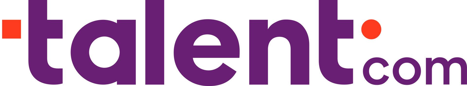 A purple and white logo for talent.com