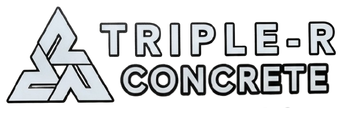 Triple-R Concrete logo with gray triangle icon and bold black text on white background