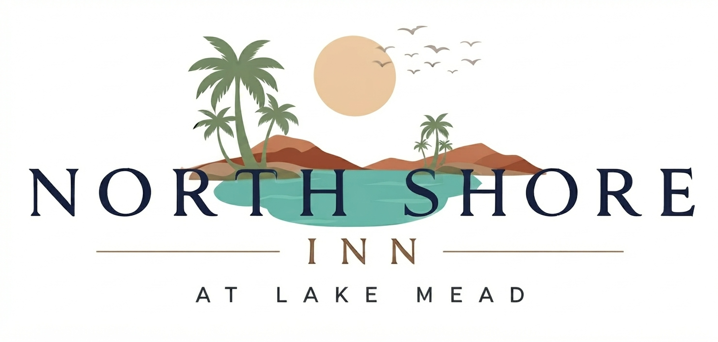 North Shore at Lake Mead logo with palm trees, sun, birds, and water