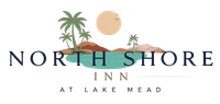 North Shore Inn at Lake Mead logo with palm trees, sun, and blue water