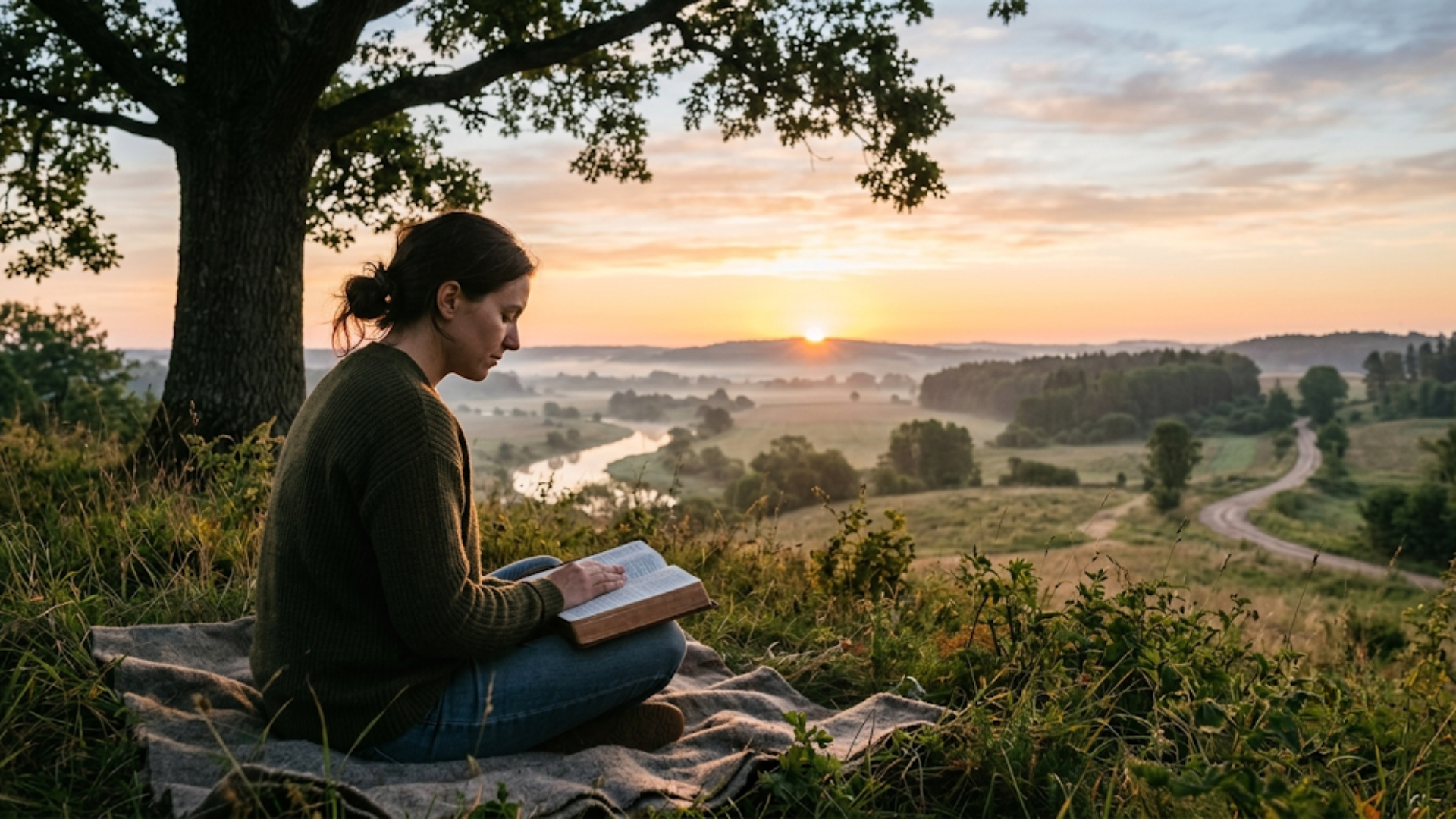 spiritual guidance prayer at sunrise with peaceful reflection