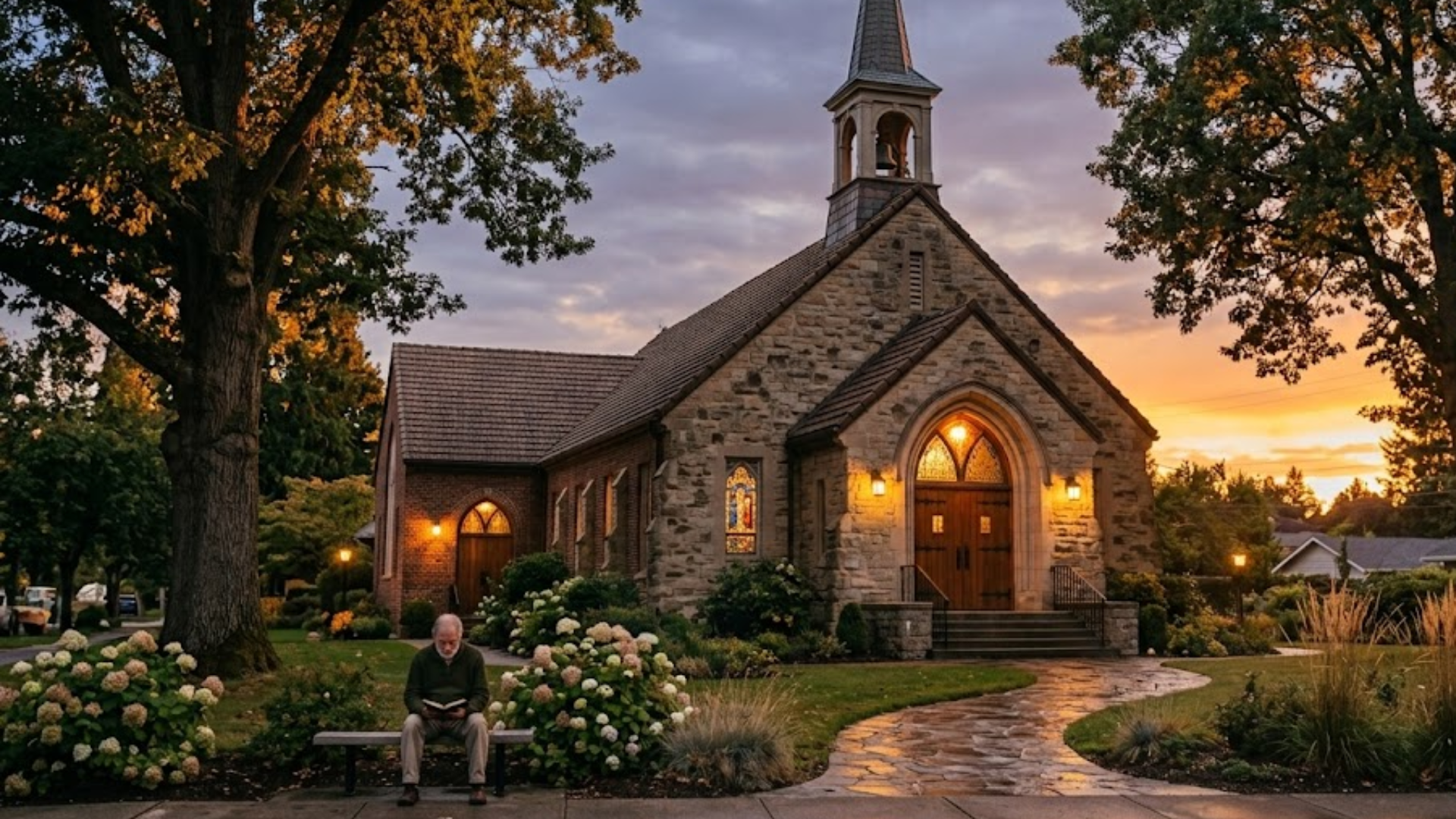 Christian ministry church building peaceful evening