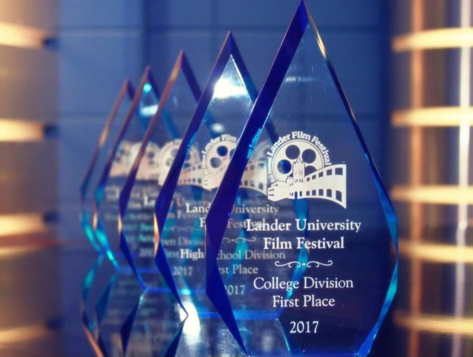 A row of trophies for the santander university film festival