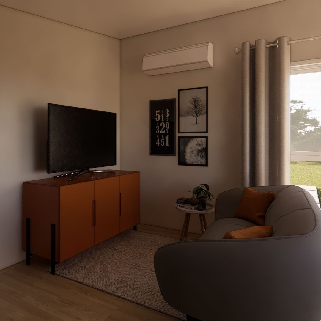 A living room with a couch and a flat screen tv