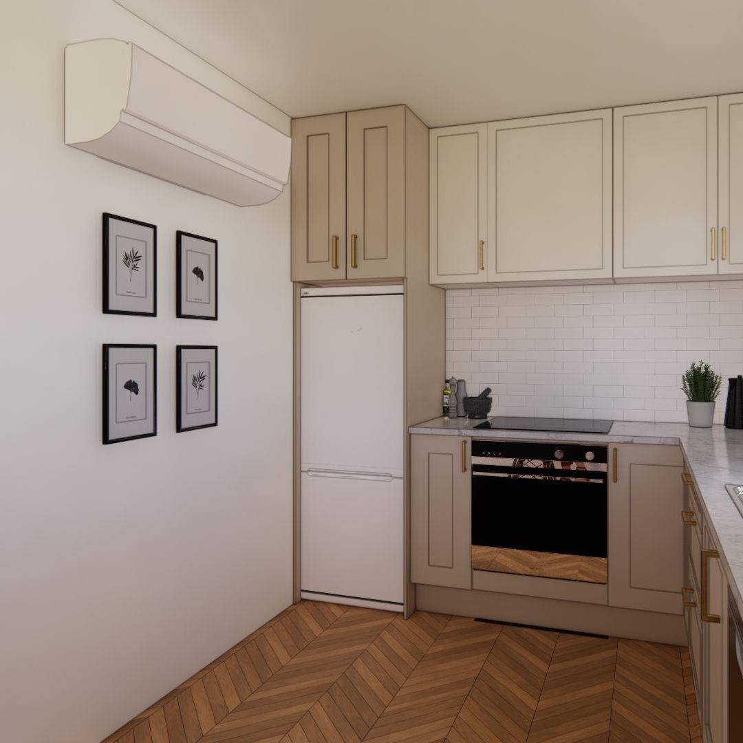 A kitchen with white cabinets and a black stove top oven