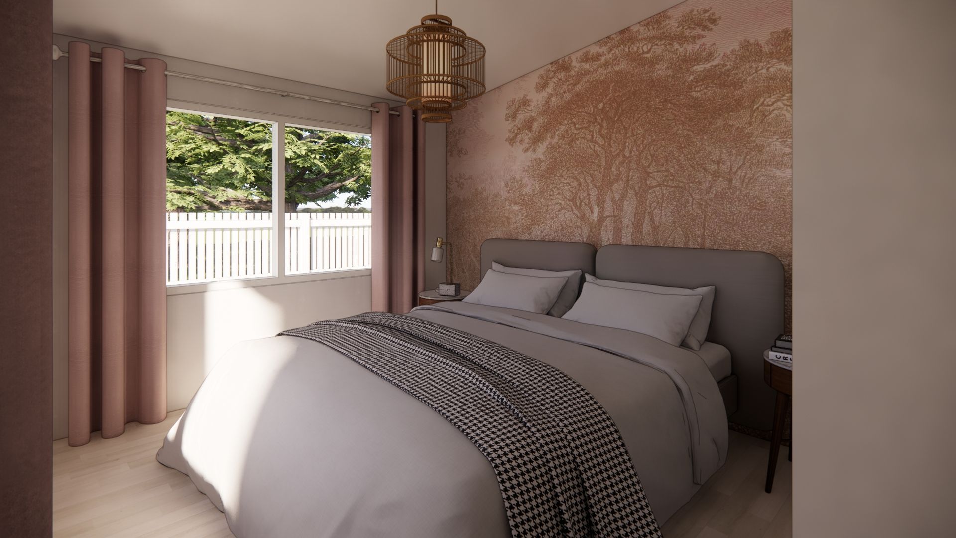 A bedroom with a large bed and a window.