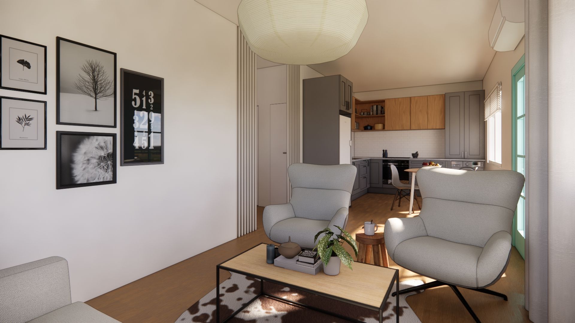 A living room with two chairs and a coffee table.