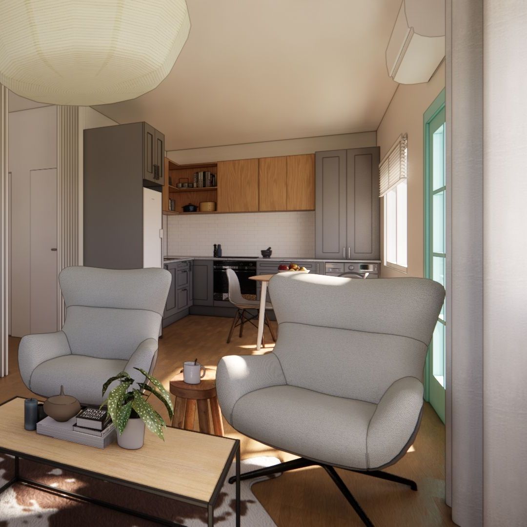 A living room with two chairs and a coffee table