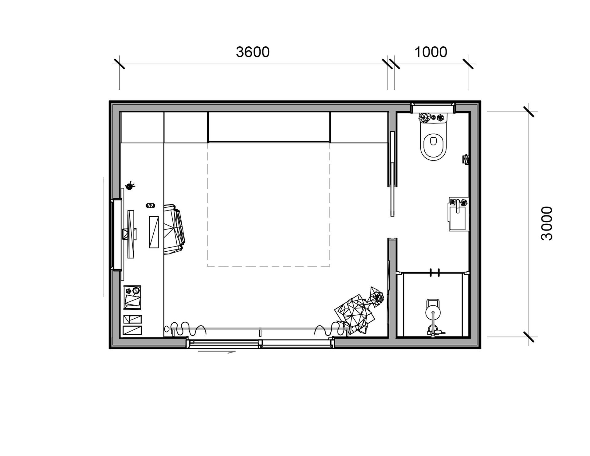 A black and white floor plan of a room with measurements