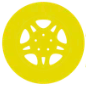 Yellow circle with a flower-like design of lines and dots.