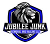 Jubilee Junk logo with lion head in a blue-and-black shield and “Removal and Hauling LLC” text