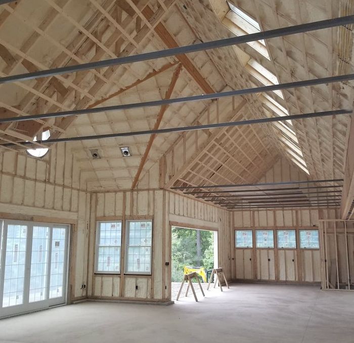 walls and ceiling with closed cell spray foam installed