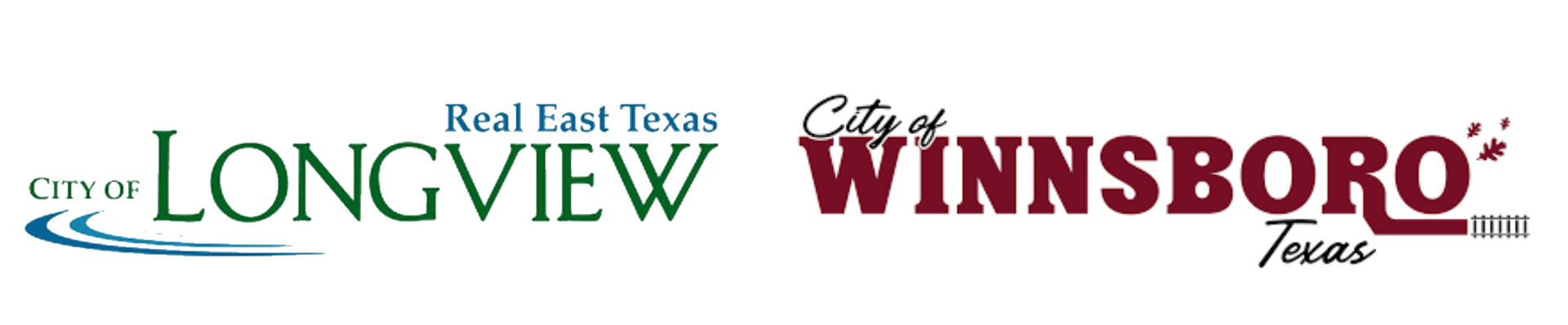 Longview and Winnsboro Texas city logos on a white background