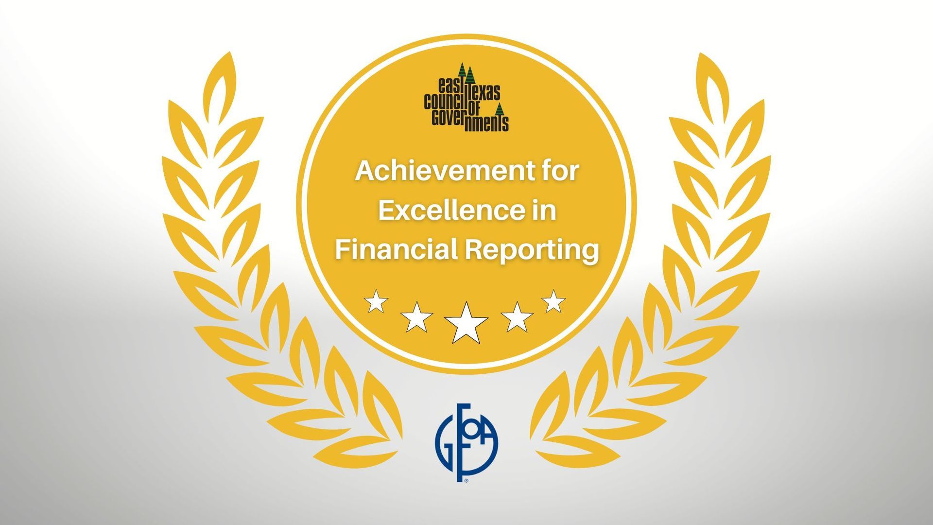 A badge that says achievement for excellence in financial reporting