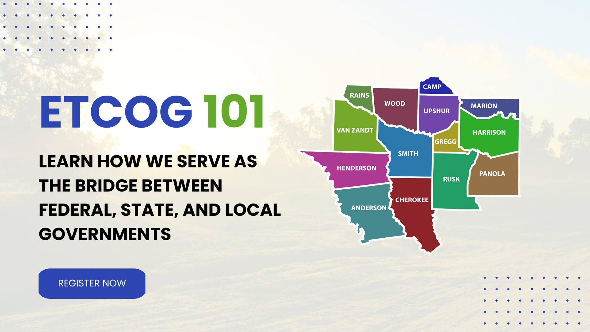 An advertisement for etcog 101 learn how we serve as the bridge between federal state and local governments