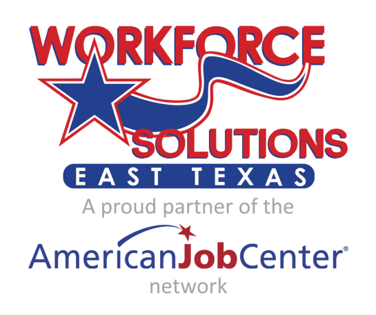 Workforce Solutions East Texas and American Job Center network logo in red, blue, and white