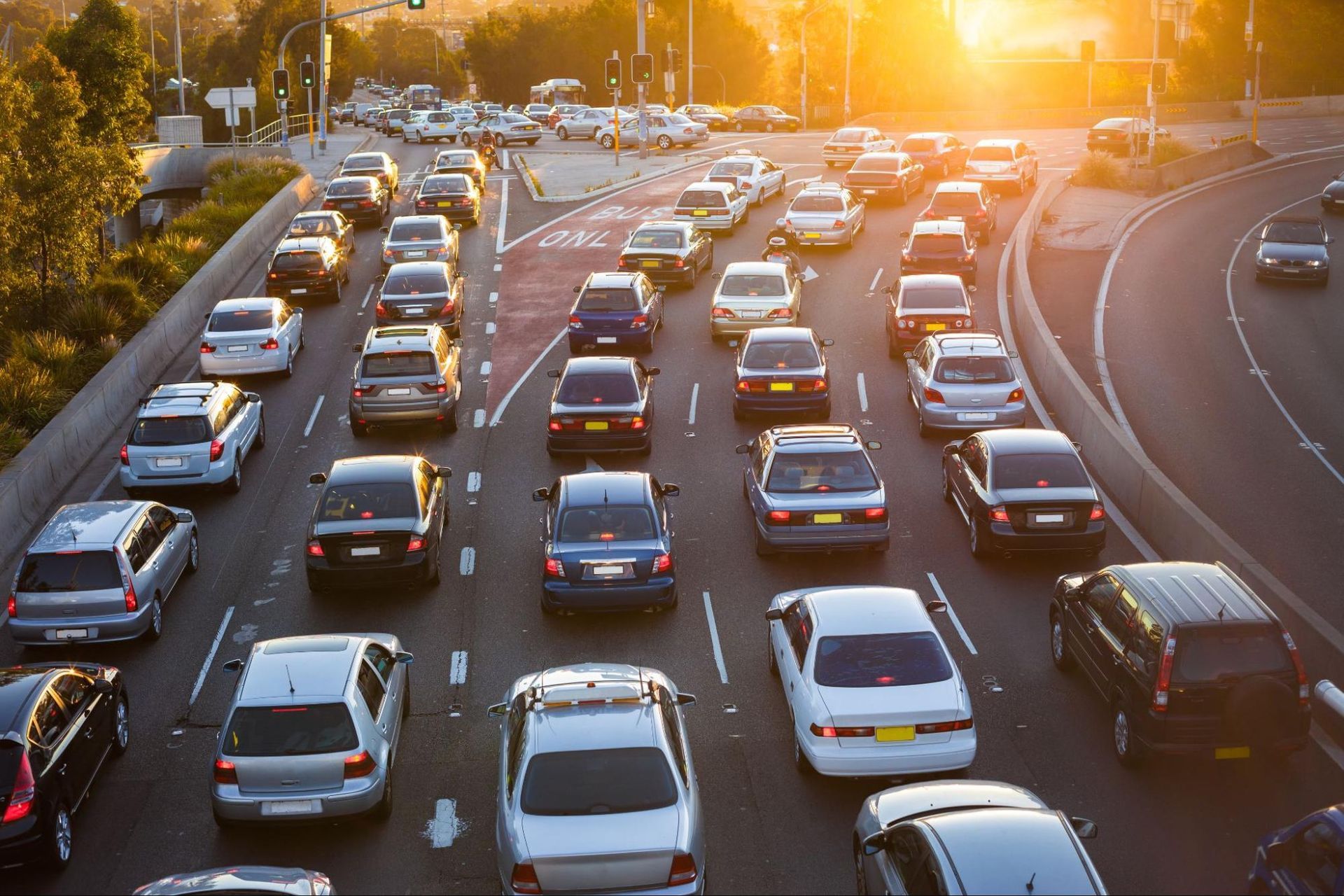 Traffic on the road during the summer.