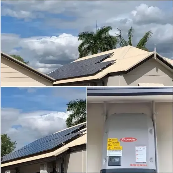 A Collage of Three Pictures of A House with Solar Panels on The Roof — Eco Sparks Solar & Electrical Contractors in Berrimah, NT