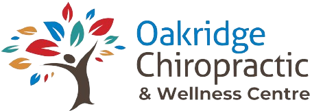 Oakridge Chiropractic & Wellness Centre logo with stylized tree and colorful leaves in blue, red, and teal