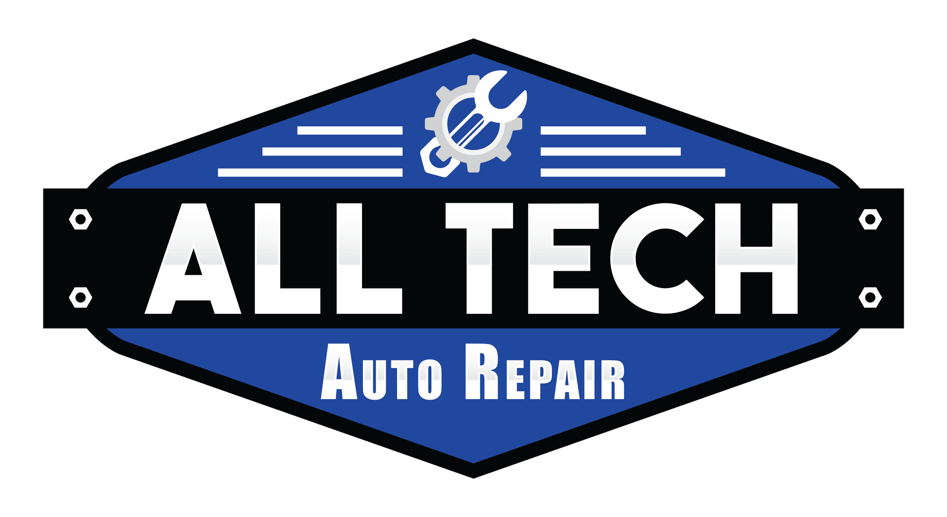 Blue and black All Tech Repair logo with a white gear icon and bold white text