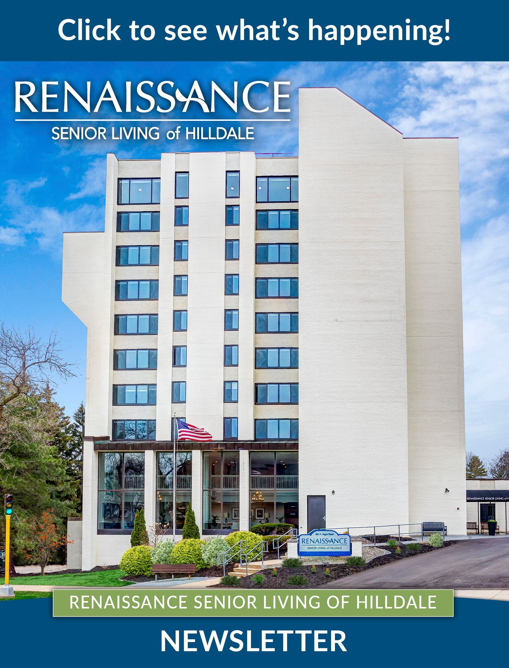 Newsletter for Renaissance Senior Living, with a photo of the building.