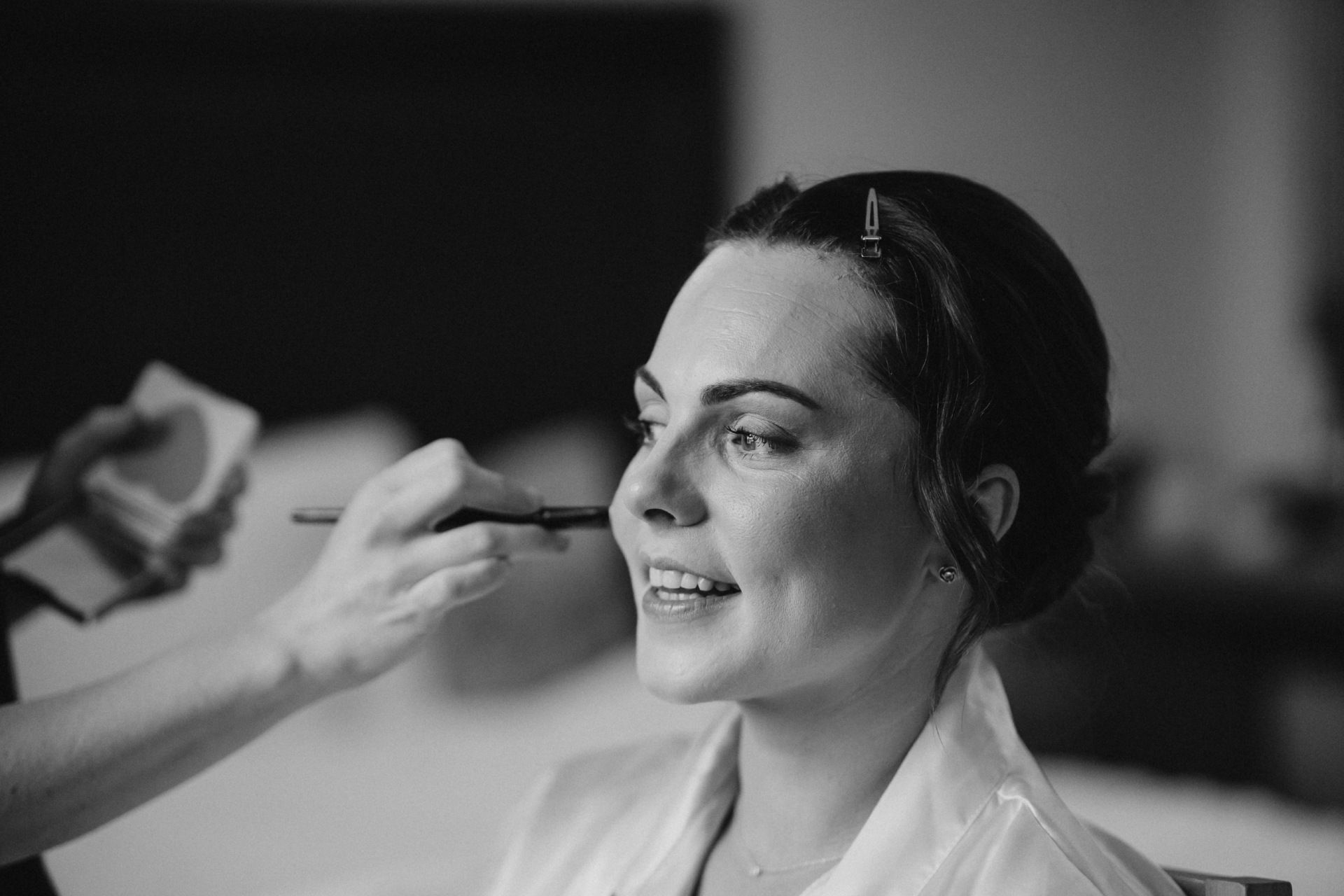 black and white make up on the morning of brides wedding 