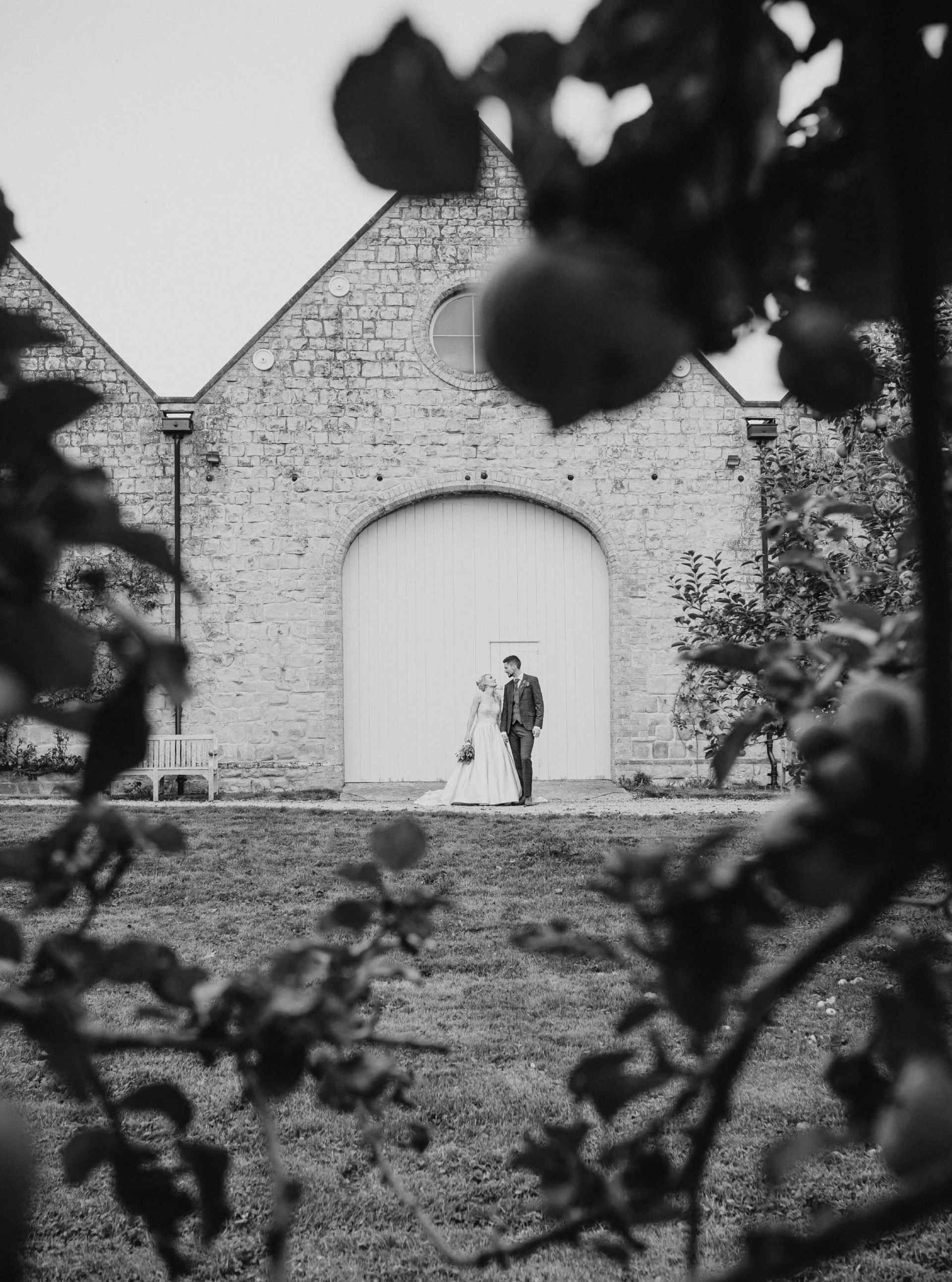 wedding portrait inferno of barn in Warwickshire wedding venue 