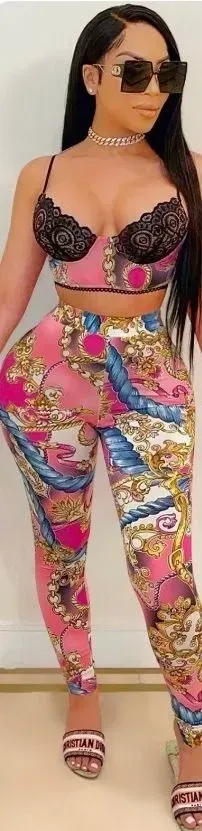 2pcs Women's Lace Blouse And Pants Set, Minimalist Fashion Casual Daily Wear
