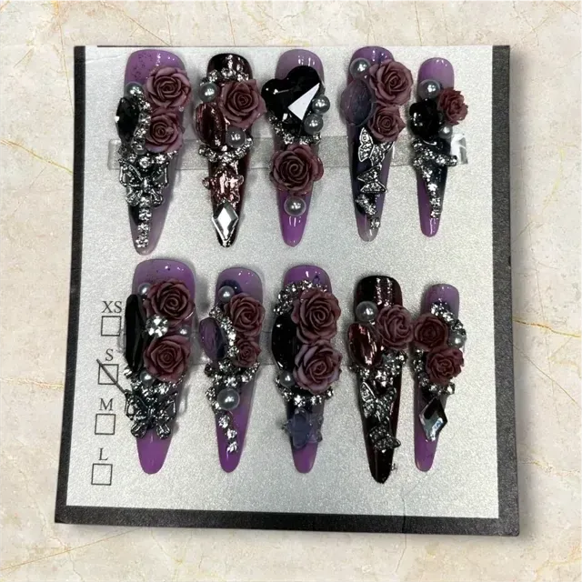 (COLOR-LEVENDAR) Press-On Nails (Rhinestones) SIZE- SMALL
