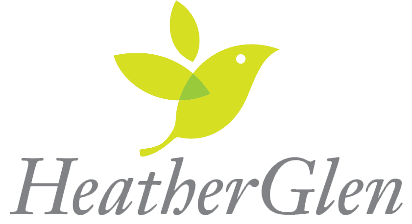 Logo of Heather Glen golf course: A lime green bird above gray text.