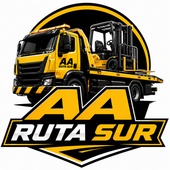 Logotipo de grúa amarilla con el texto en negrita “AA RUTA SUR” sobre un escudo negro y amarillo.