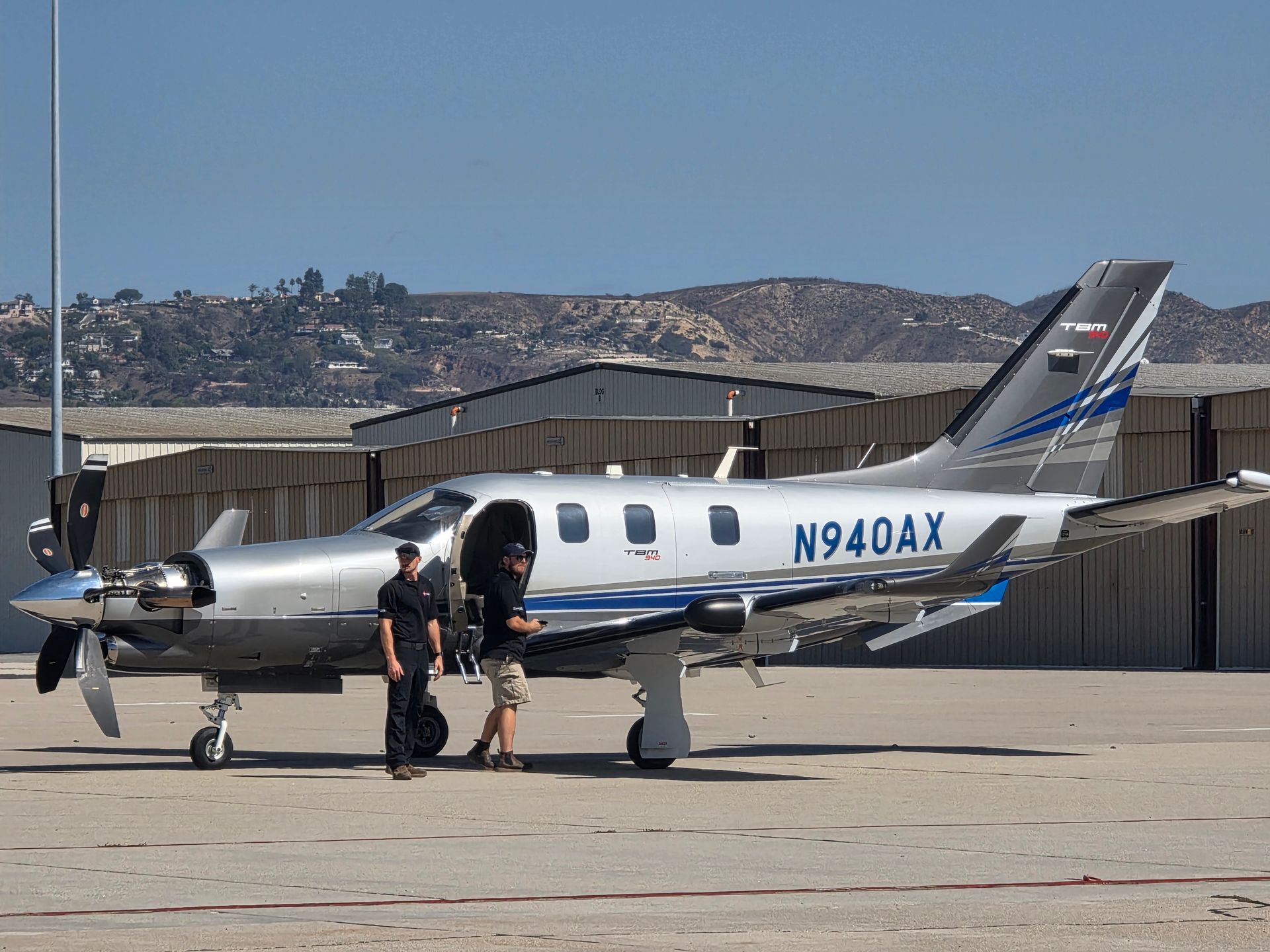 Clean prop airplane on the ground at Camarillo Airport