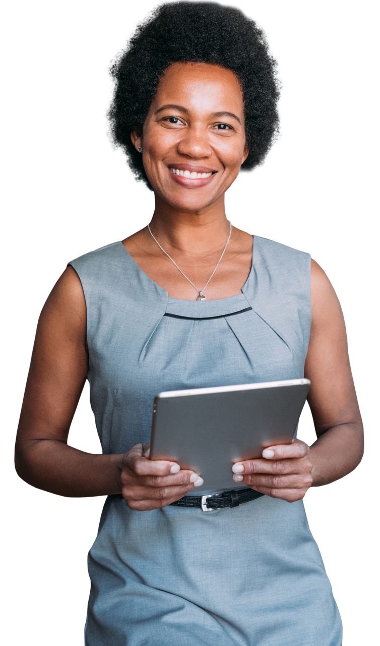 woman holding tablet