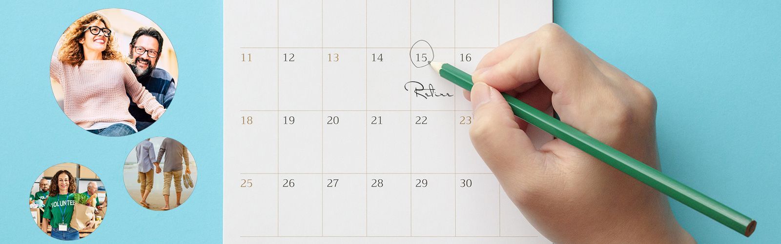 image of retirement calendar and happy retired federal employees