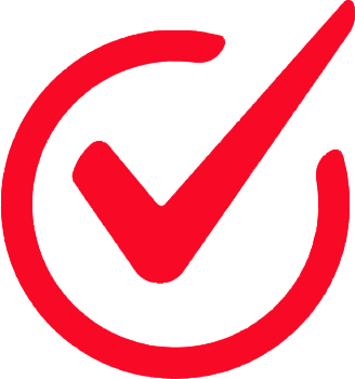 A red check mark in a circle on a white background