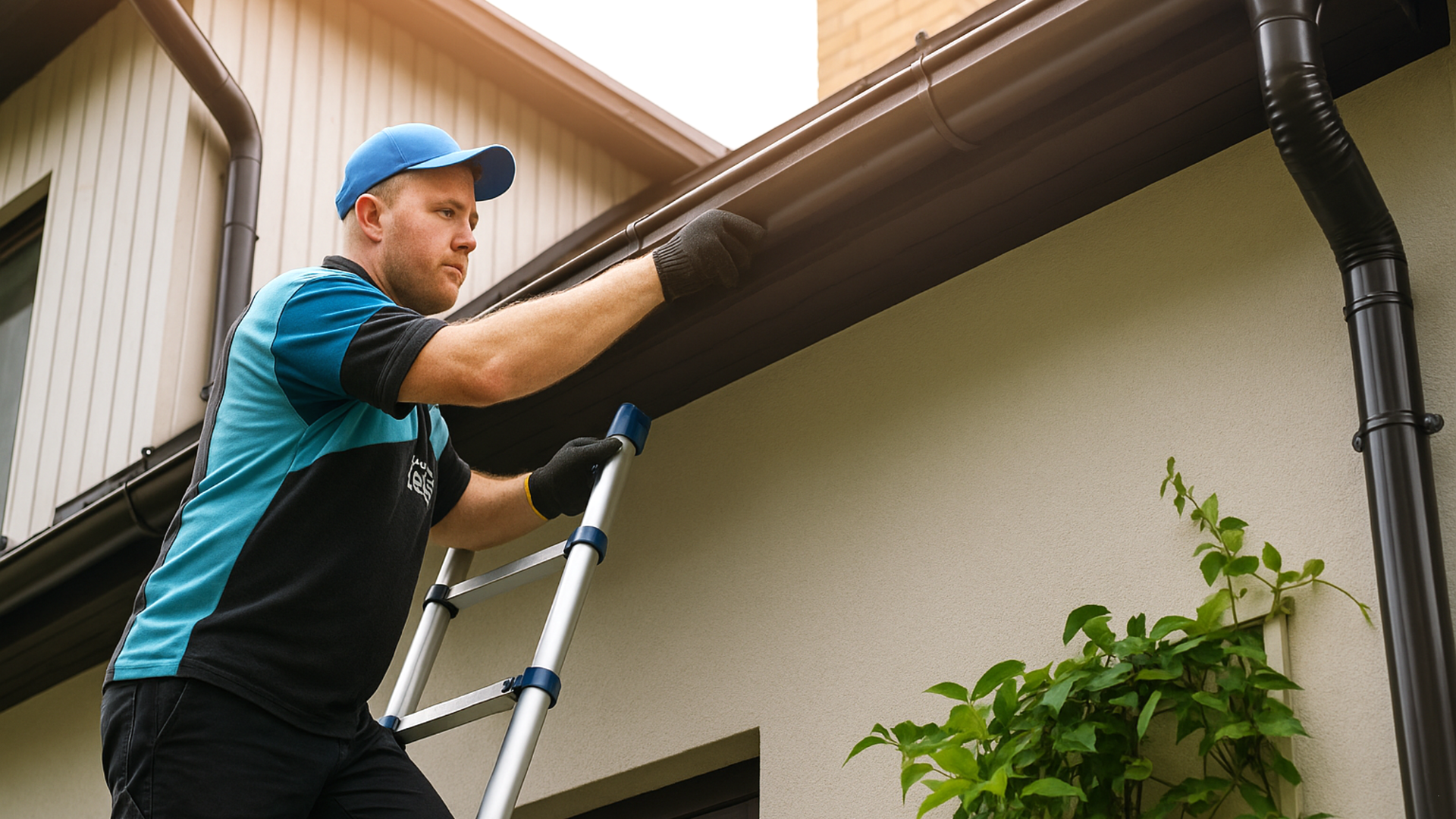Clean and restored Houston home gutters after pressure washing