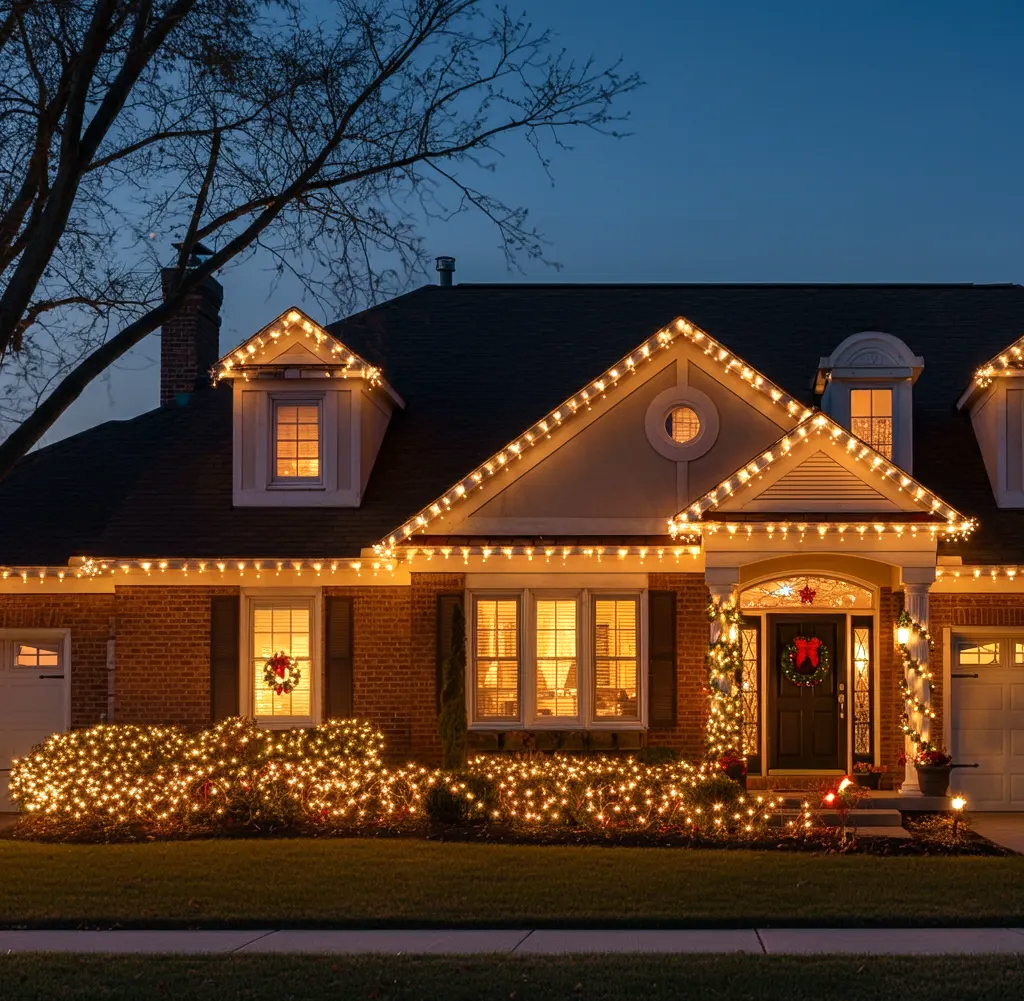 Professional holiday lighting making home glow at night
