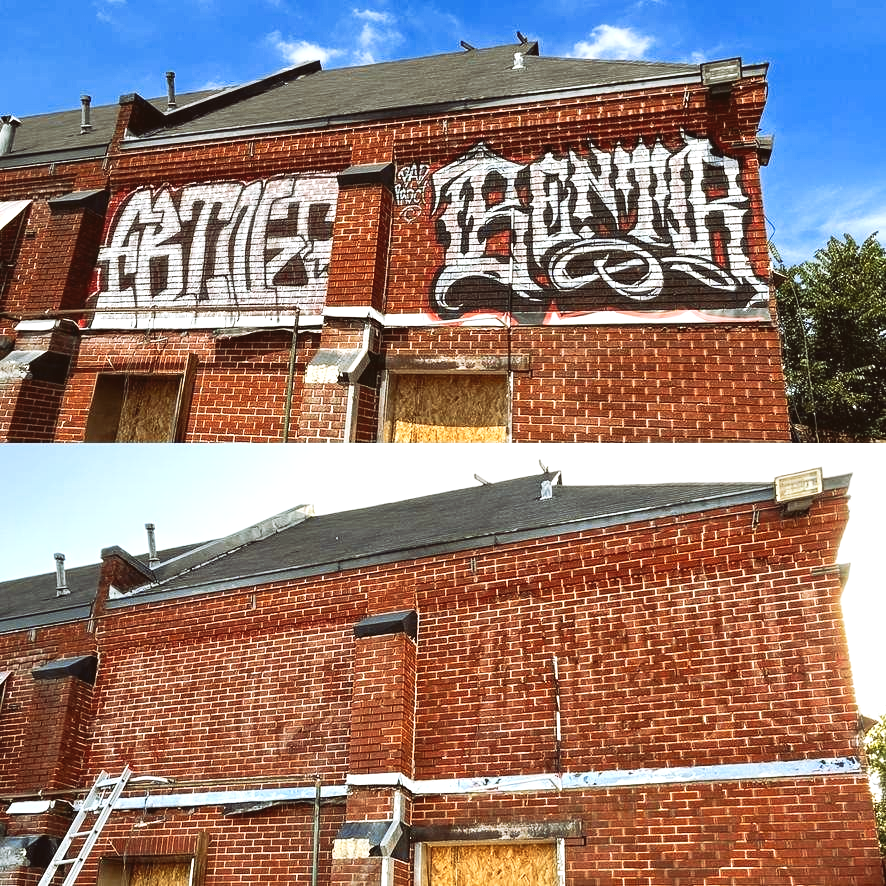 Professional commercial pressure washing removing graffiti in Houston