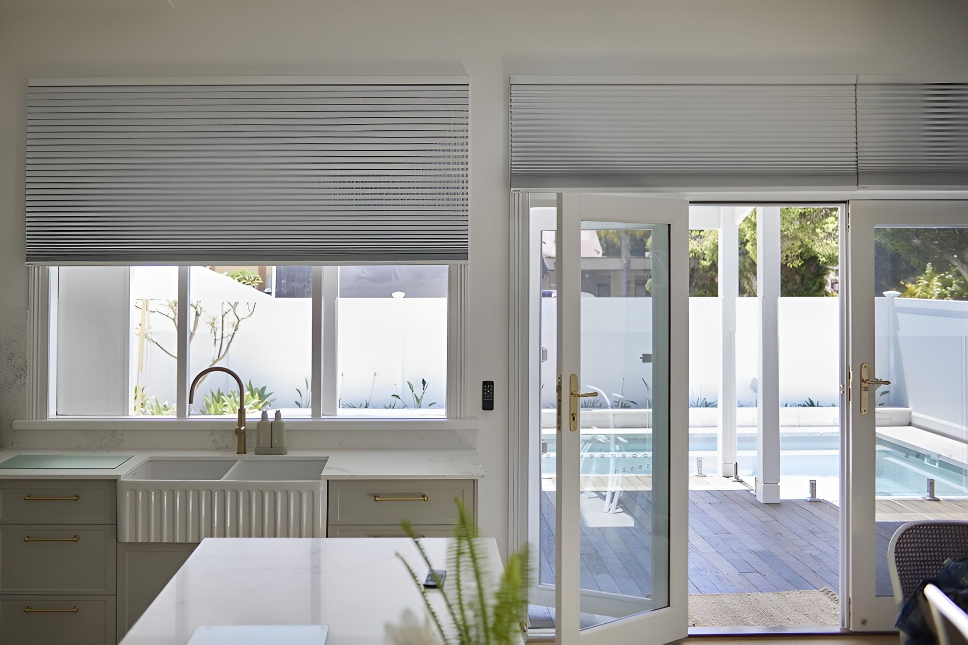  White Cabinets, Sink, and Countertop — LeSands Screens & Blinds Moss Vale Pty Ltd in Moss Vale, NSW