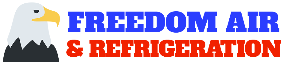 Logo for Freedom Air & Refrigeration with an eagle and blue-and-orange text