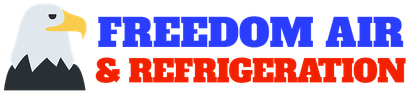 Logo for Freedom Air & Refrigeration with an eagle and blue-and-orange text