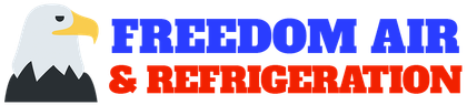 Logo for Freedom Air & Refrigeration with an eagle and blue-and-orange text