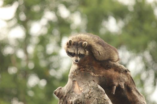 Two monkeys perched on a tree stump, one grooming the other against a blurred green background