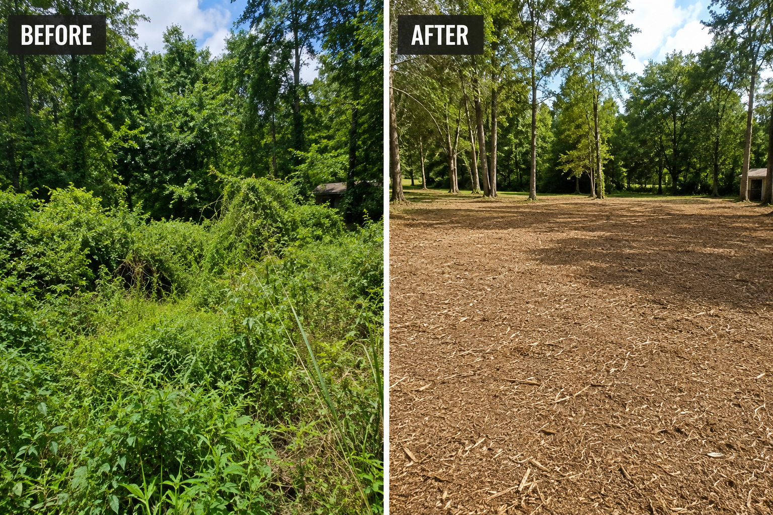 brush clearing before and after wooded property