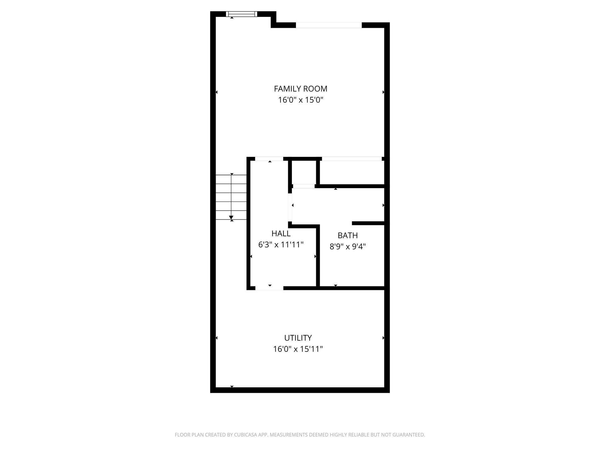 Black-and-white house floor plan with labeled rooms and dimensions.