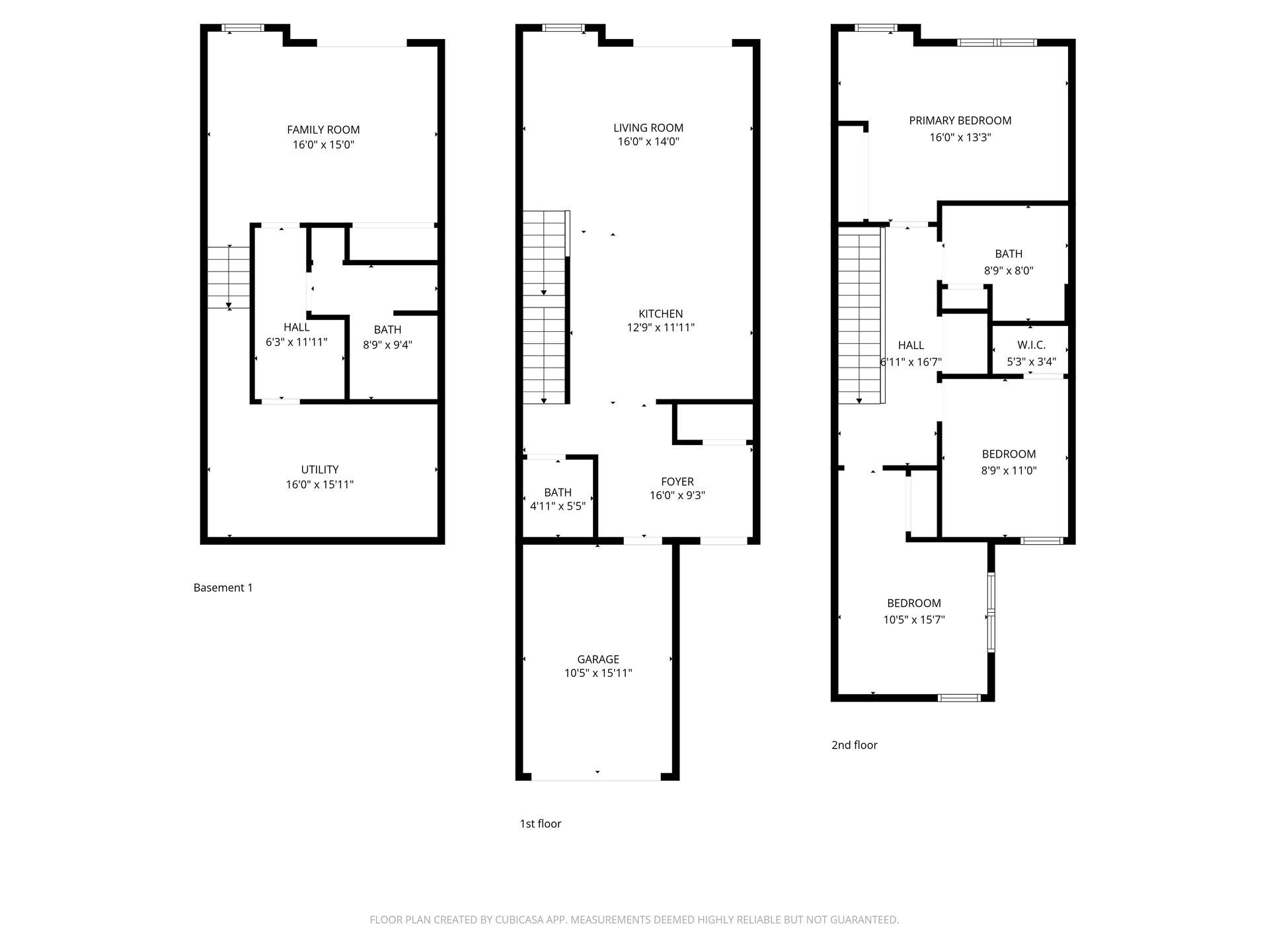 Three black-and-white architectural floor plans side by side on a white background.