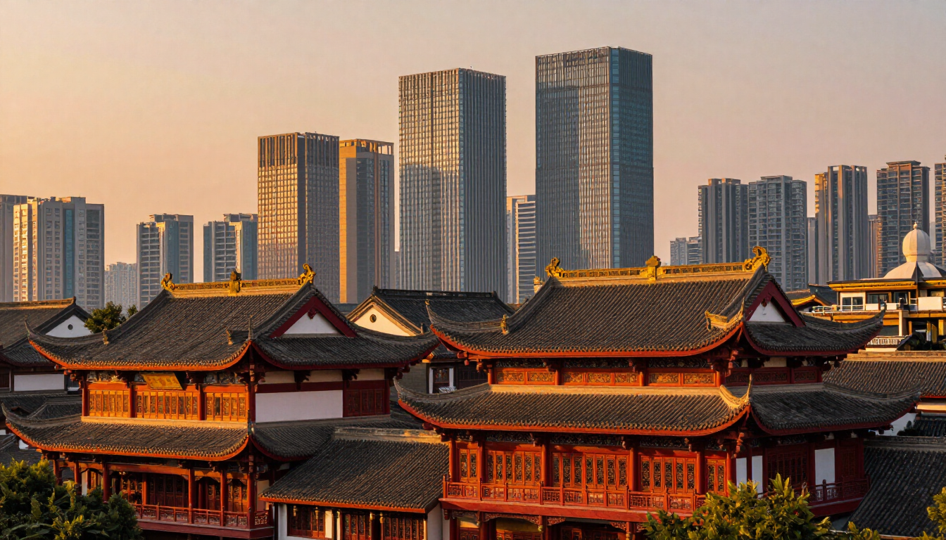 A stunning view of Chengdu blending tradition and modernity.