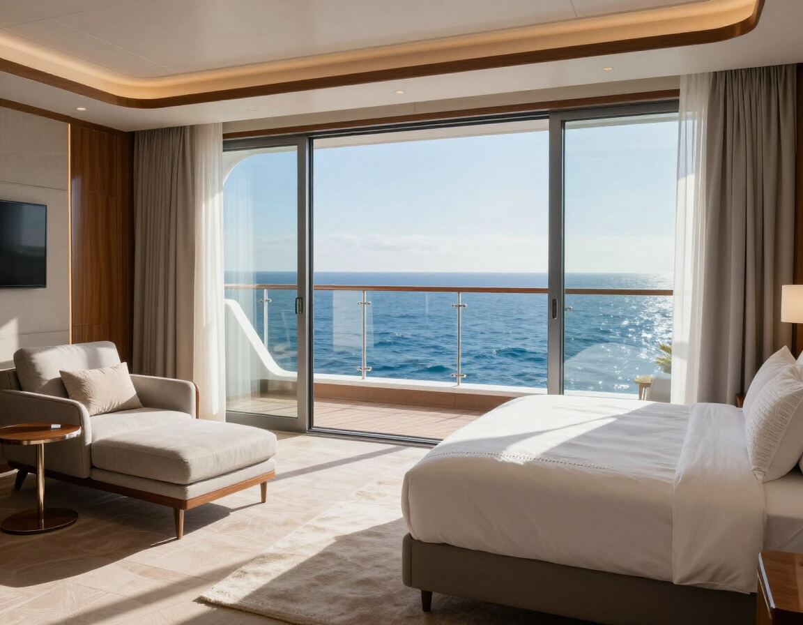Luxury cruise cabin with ocean view