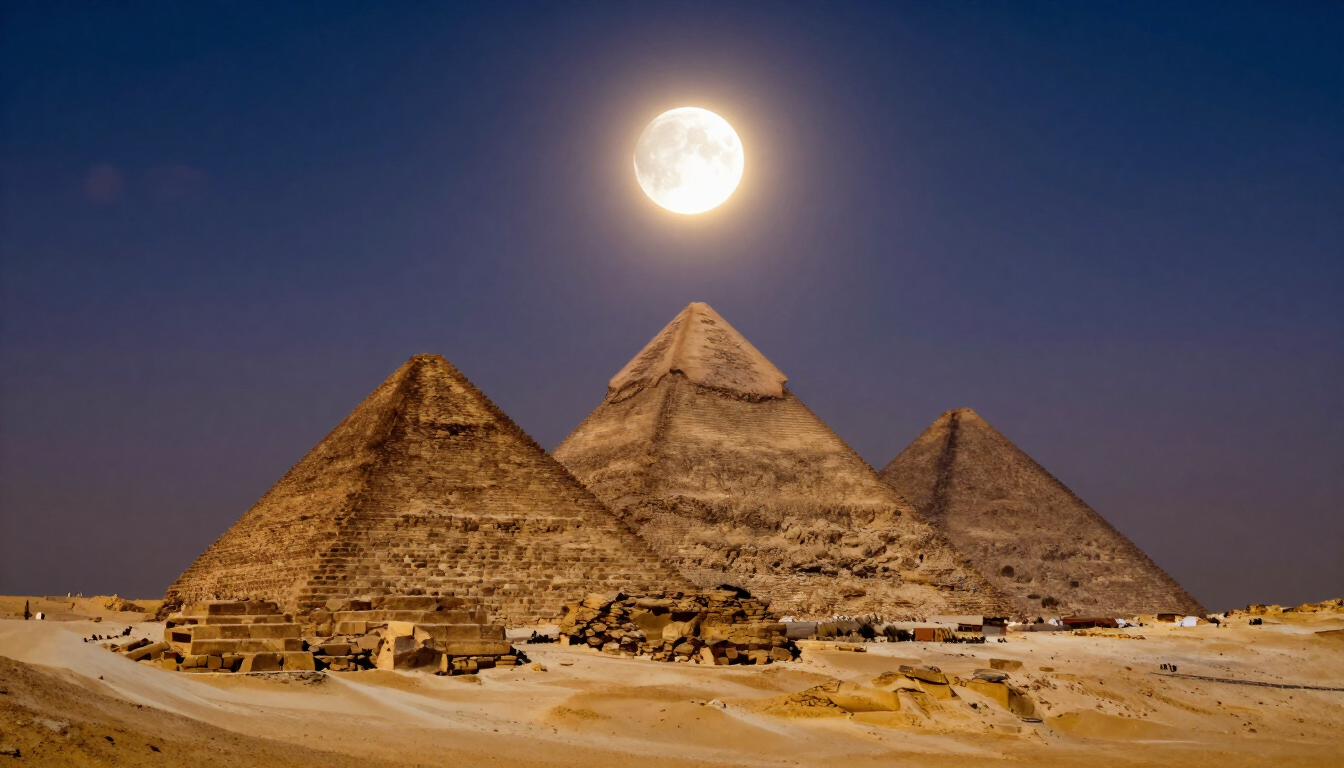 Total solar eclipse over Egyptian pyramids and temples 2027