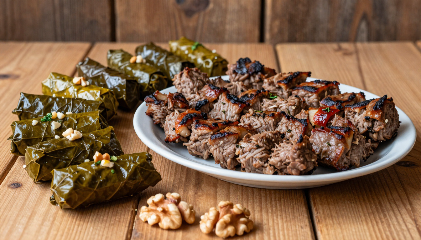 Tokat Turkey cuisine with Tokat kebab and local walnuts